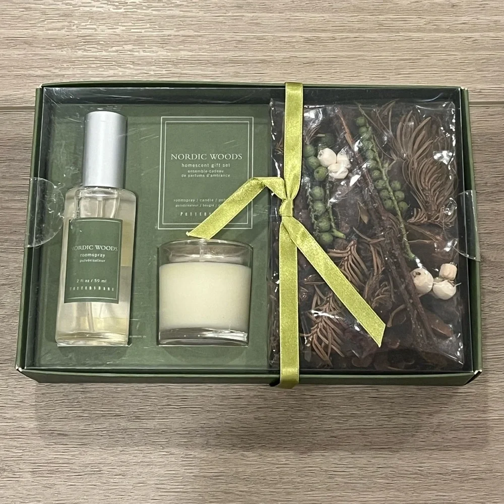 Pottery Barn NORDIC WOODS Homescent Gift Set Roomspray Candle Potpourri RETIRED
